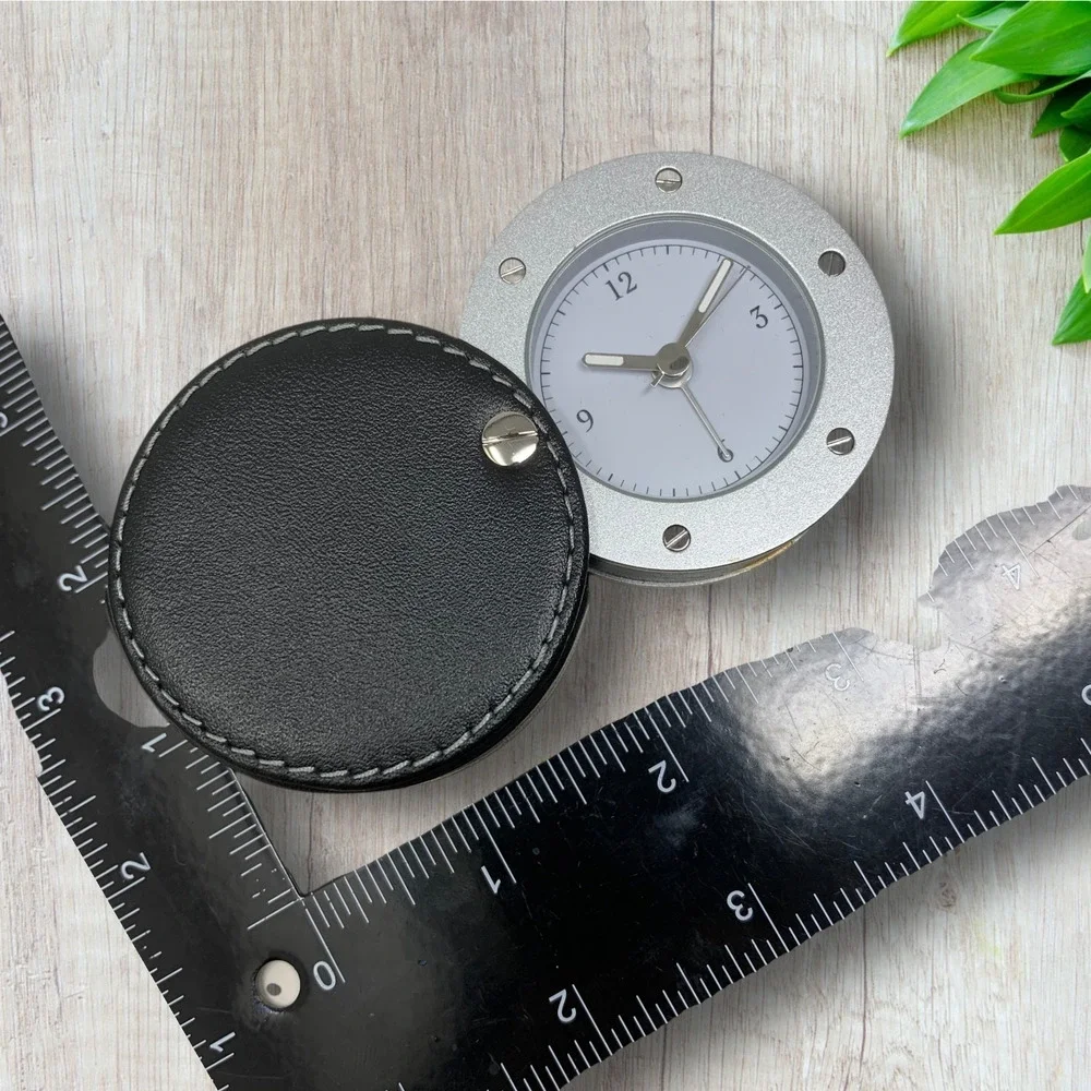 NEW Sharper Image Leather Travel Alarm Clock Black Folding Case Quartz Portable